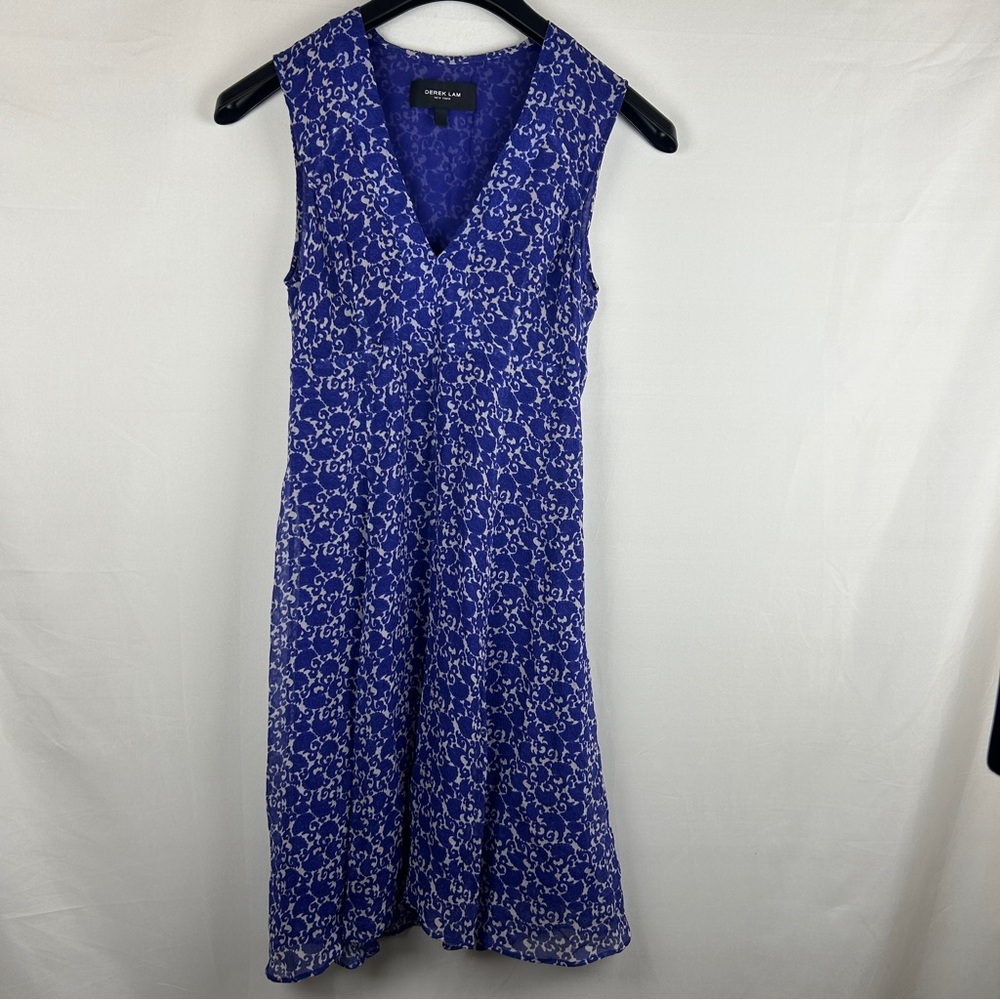 Derek Lam Blue Floral Sleeveless silk Dress lined size 4 fairy Italy